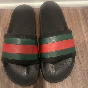 Gucci Black, Green, and Red Slide Sandals